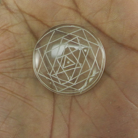 Crystal Carving Shree Yantra 33mm Round Cabochon 54.3 Cts