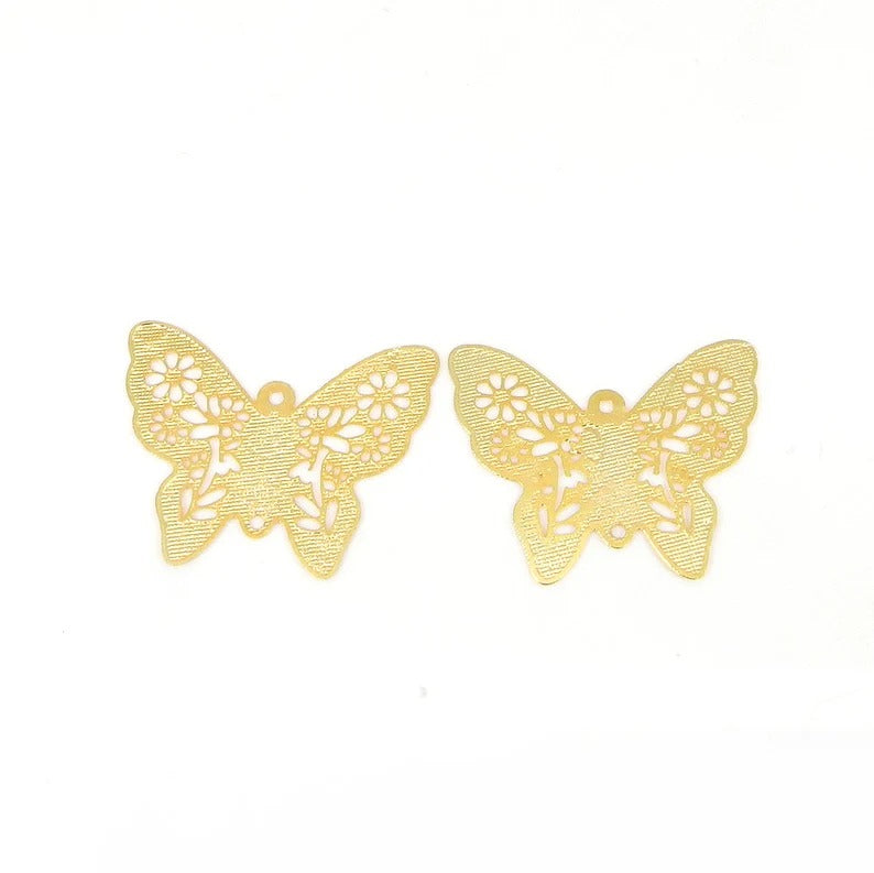 Butterfly shaped filigree raw brass gold plated handcrafted laser cut 30 x 24 mm charms connector handmade findings accessories for jewelry