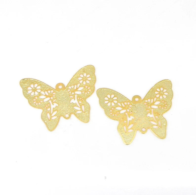 Butterfly shaped filigree raw brass gold plated handcrafted laser cut 30 x 24 mm charms connector handmade findings accessories for jewelry