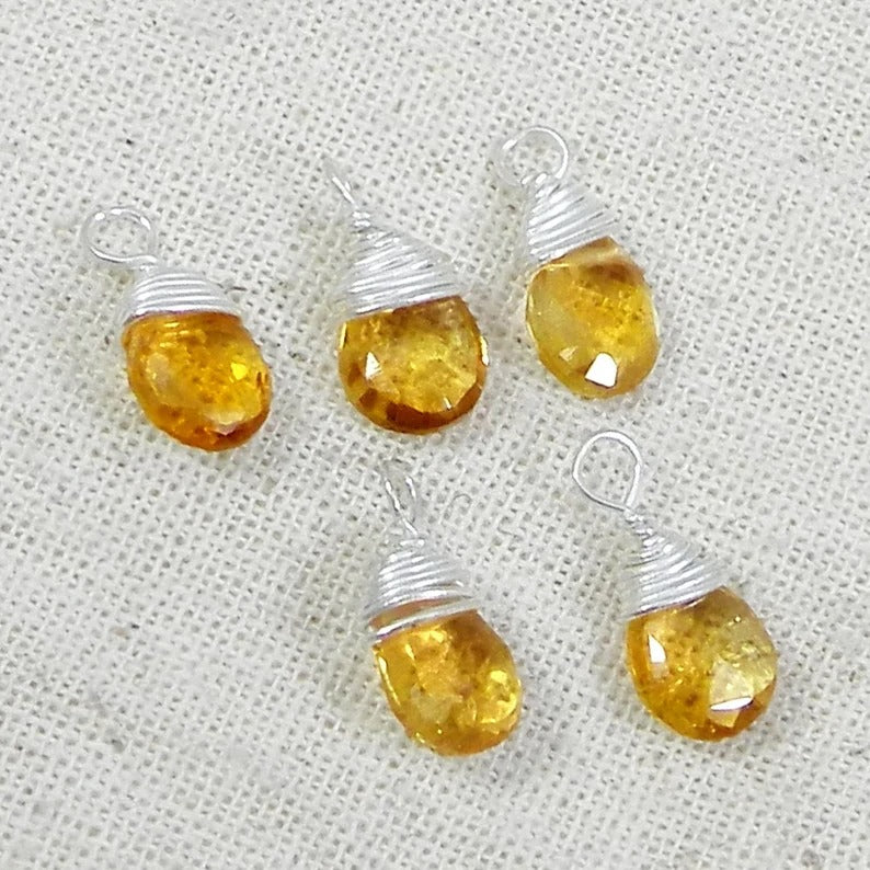 November birthstone natural citrine teardrop faceted 13 x 5 mm 925 sterling silver gold plated wire wrapped connector for making jewelry