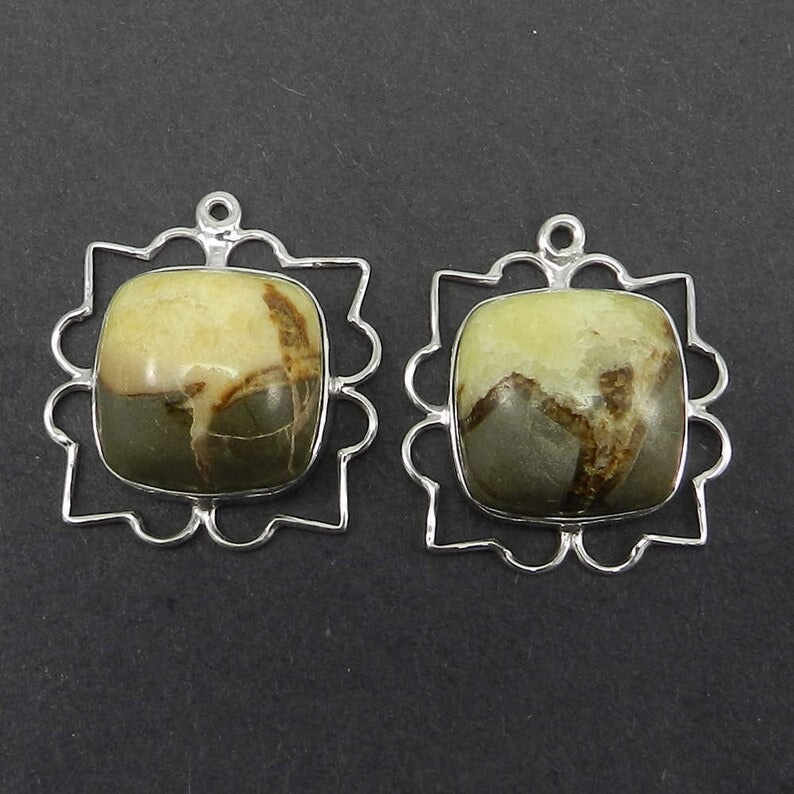 Natural septarian jasper cushion cabochon 26 x 23 mm 925 sterling silver designer single loop connector for making jewelry