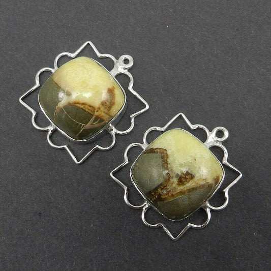 Natural septarian jasper cushion cabochon 26 x 23 mm 925 sterling silver designer single loop connector for making jewelry