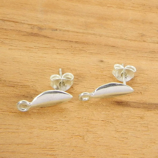 925 sterling silver plain leaf designer handmade minimalist light weight single loop connector post stud matching pair earring