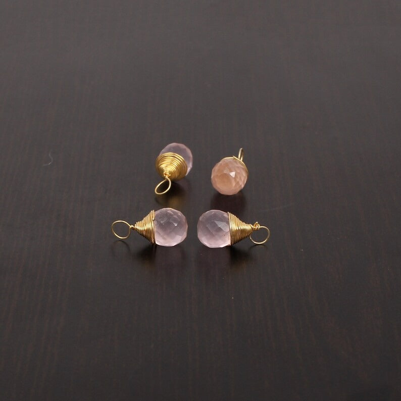 rose quartz connector for women, 925 sterling silver, gold plated earring, anniversary earring, wire wrapped connector, gift for her