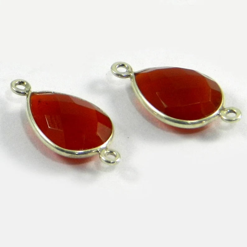 Pear briolette cut natural red onyx 22 x 11 mm 925 sterling silver charm double loop bezel set connector for jewelry making