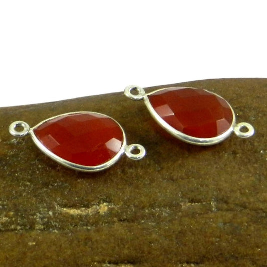 Pear briolette cut natural red onyx 22 x 11 mm 925 sterling silver charm double loop bezel set connector for jewelry making