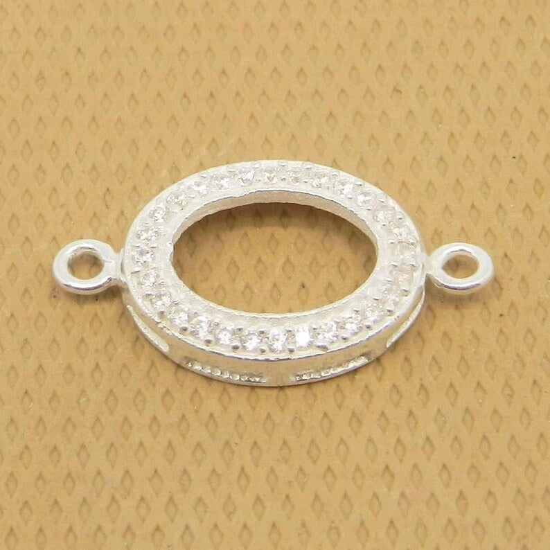 Cubic zircon micro pave 925 sterling silver 21 mm oval spacer designer handmade double loop connector for making jewelry