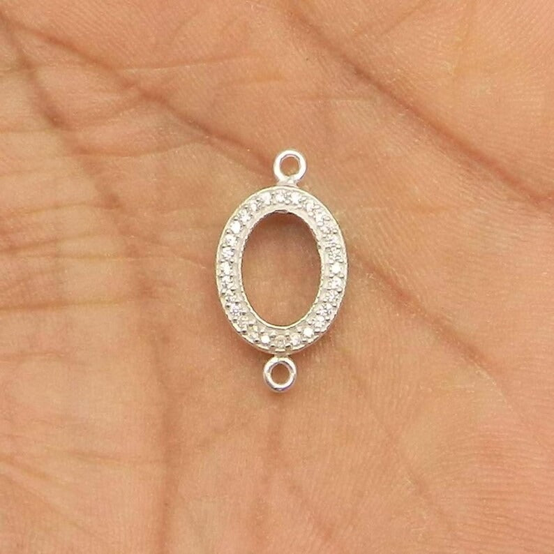 Cubic zircon micro pave 925 sterling silver 21 mm oval spacer designer handmade double loop connector for making jewelry