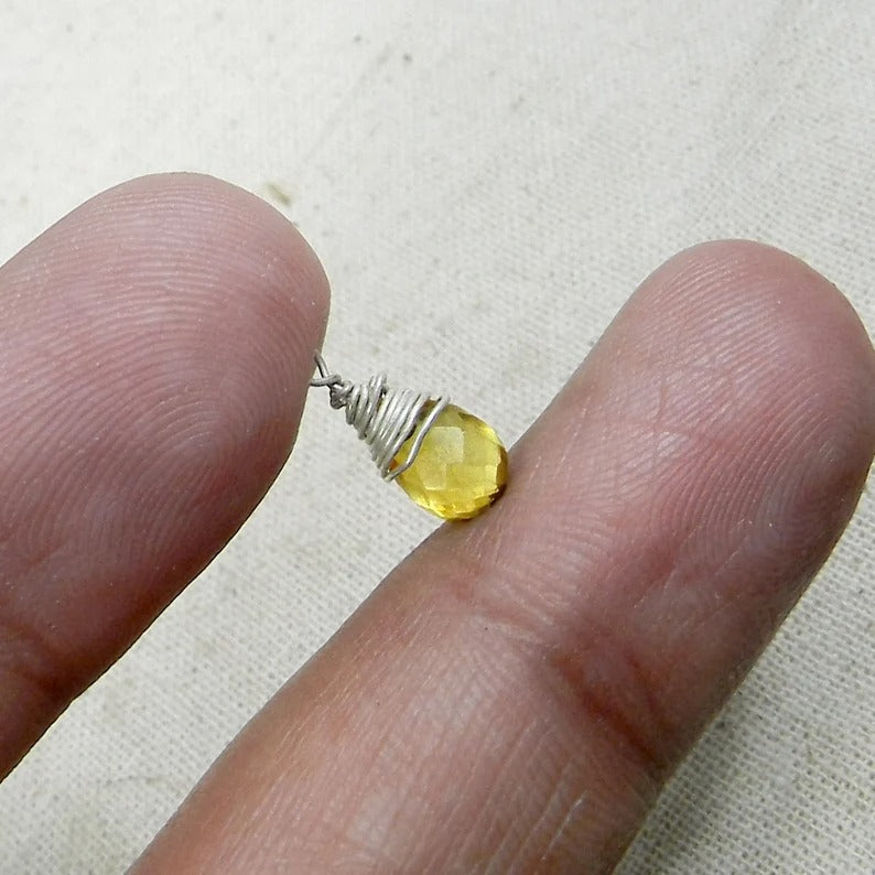 November birthstone natural citrine teardrop faceted 13 x 5 mm 925 sterling silver gold plated wire wrapped drop connector for jewelry