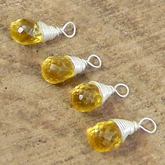 November birthstone natural citrine teardrop faceted 13 x 5 mm 925 sterling silver gold plated wire wrapped drop connector for jewelry