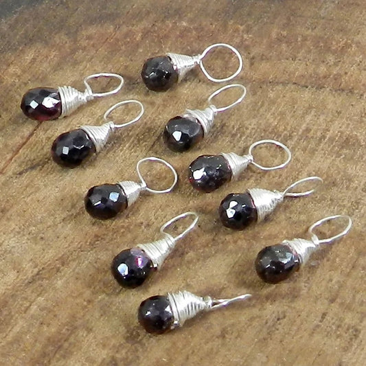 Birthstone natural garnet pear drop faceted 16 x 5 mm 925 sterling silver wire wrapped connector for making pendant