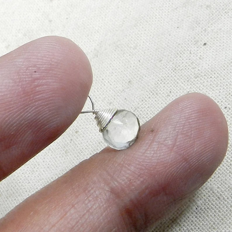 April birthstone natural crystal quartz teardrop faceted 13 x 5 mm 925 sterling silver gold plated wire wrapped connector for making jewelry