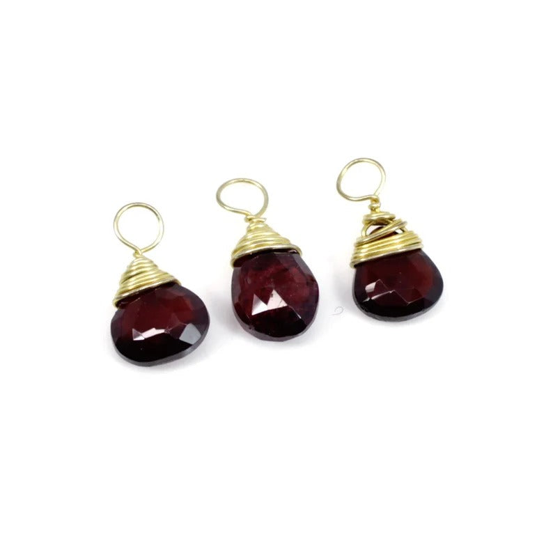 Birthstone natural garnet pear drop faceted 16 x 5 mm 925 sterling silver gold plated wire wrapped connector for making pendant