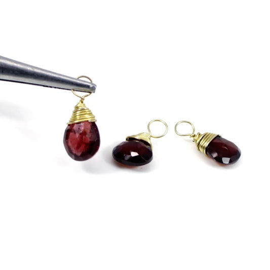 Birthstone natural garnet pear drop faceted 16 x 5 mm 925 sterling silver gold plated wire wrapped connector for making pendant