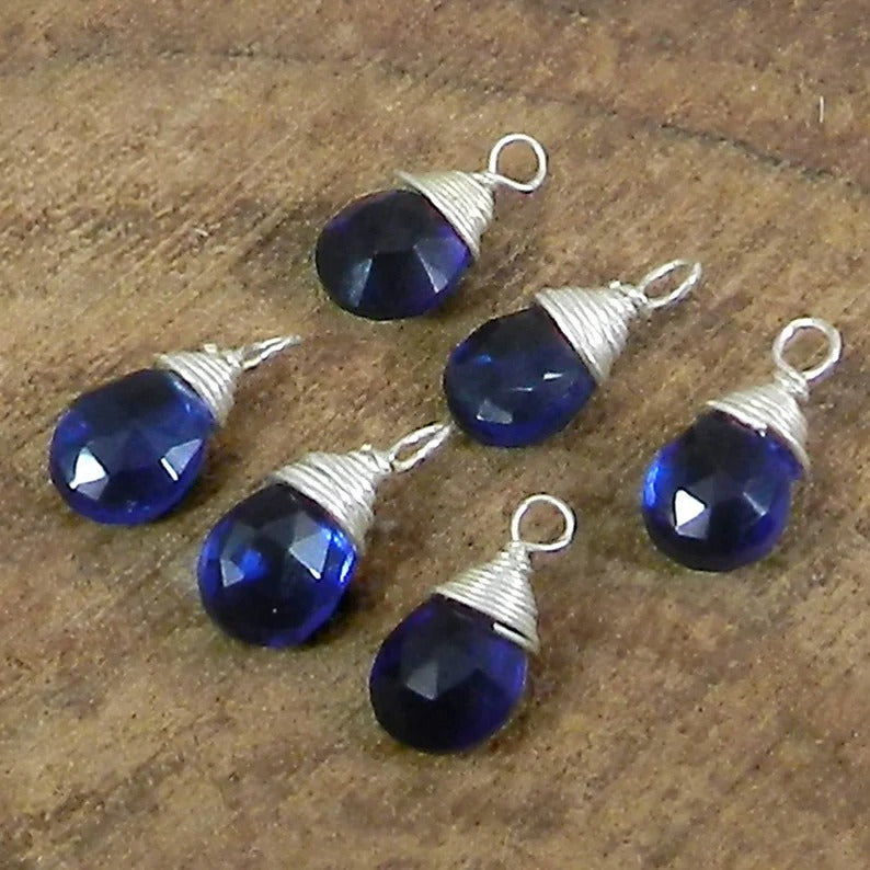 Iolite hydrothermal quartz pear drop faceted 13 x 5 mm 925 sterling silver wire wrapped semi precious stone connector for making jewelry