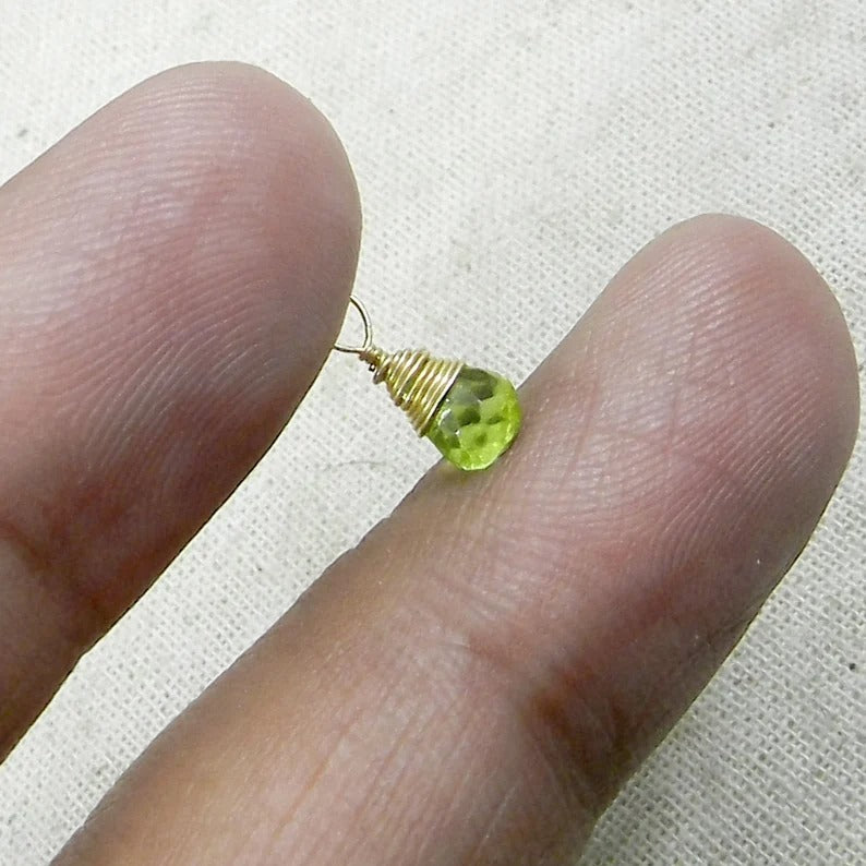 August birthstone natural peridot 925 sterling silver gold plated 13 x 5 mm wire crafted drop wire wrapped connector for making jewelry