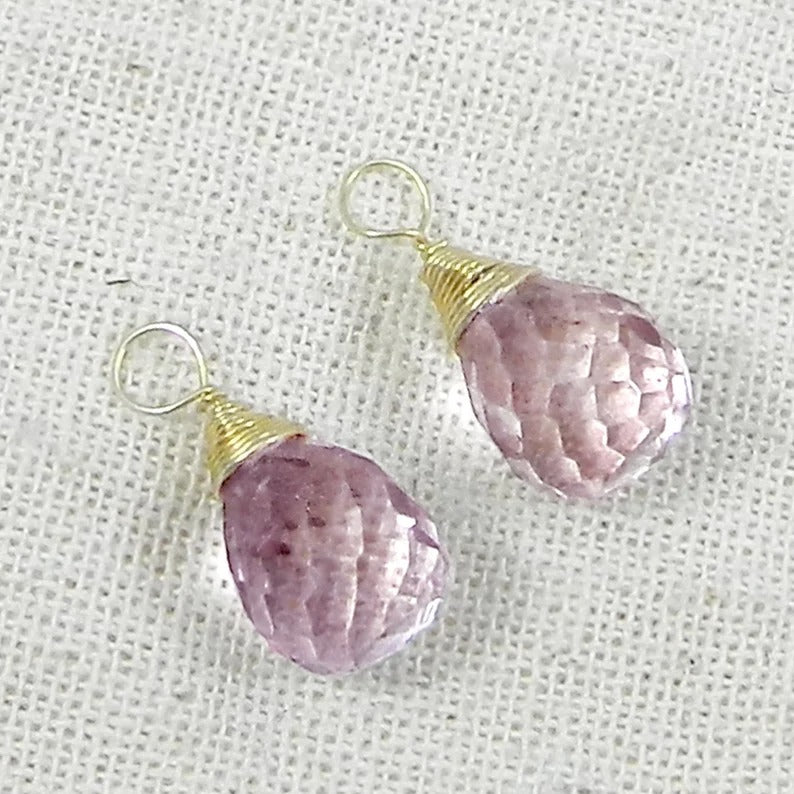 Pink amethyst drop faceted 13 x 5 mm 925 sterling silver gold plated wire wrapped connector for pendant making