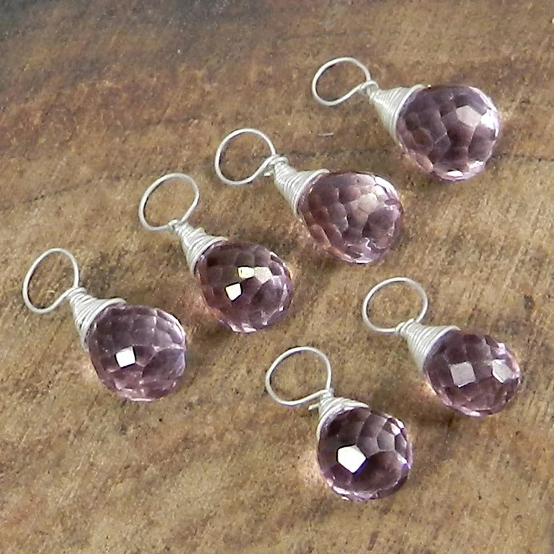 Pink amethyst drop faceted 13 x 5 mm 925 sterling silver gold plated wire wrapped connector for pendant making