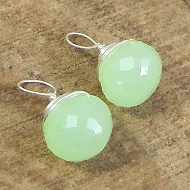 Prehnite chalcedony pear drop faceted 13 x 5 mm 925 sterling silver handmade wire wrapped station connector for pendant