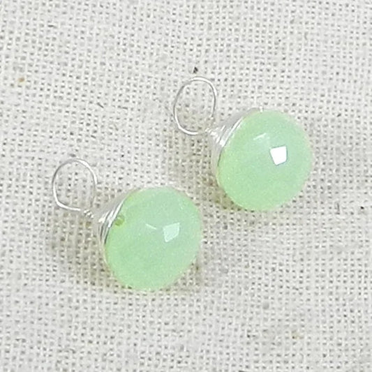 Prehnite chalcedony pear drop faceted 13 x 5 mm 925 sterling silver handmade wire wrapped station connector for pendant