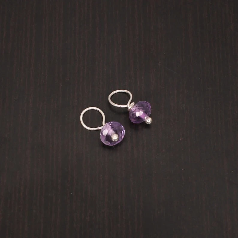 purple amethyst connector faceted 4X6 mm, dainty earring, 925 sterling silver, February birthstone, silver wire wrapped connector