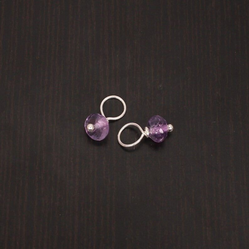 purple amethyst connector faceted 4X6 mm, dainty earring, 925 sterling silver, February birthstone, silver wire wrapped connector