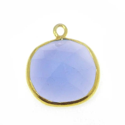 Blue chalcedony - 1.5x1.5cm Round Rose cut - 925 Sterling Silver - gemstone - gold plated - single loop - Bezel Connector - SHST6051