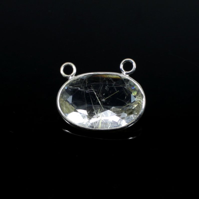 Natural golden rutile quartz oval cut 24 x 20 mm 92.50 sterling silver double loop bezel set station connector for necklace making