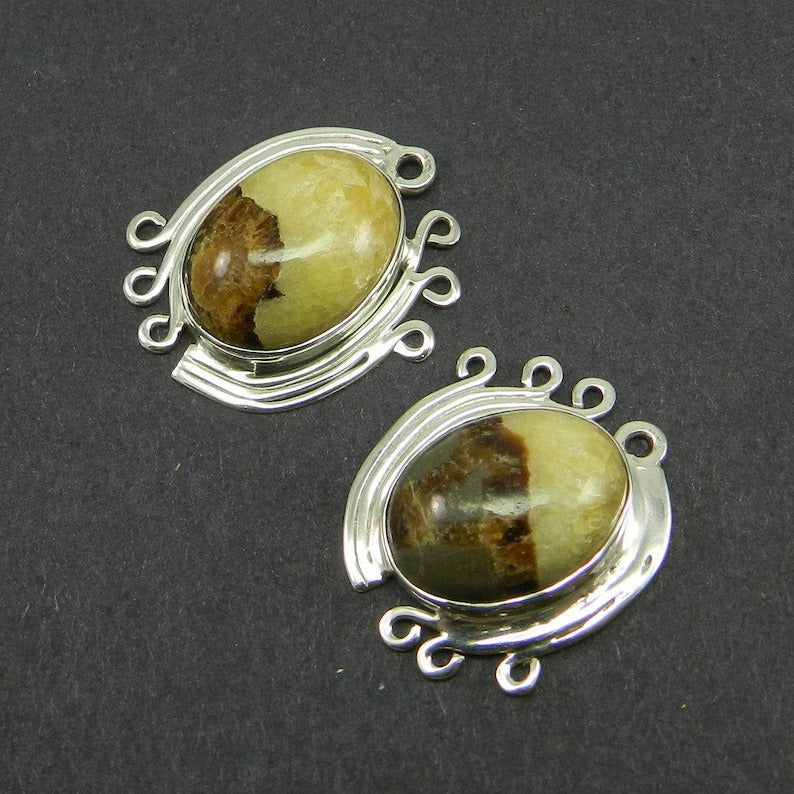 Natural septarian jasper oval cabochon 23 x 21 mm 925 sterling silver designer single loop station connector for earring jewelry