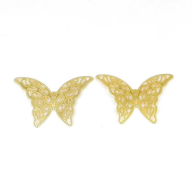 Butterfly-shaped filigree raw brass gold plated laser cut 40 x 38 mm charms connector handmade findings accessories for making jewelry