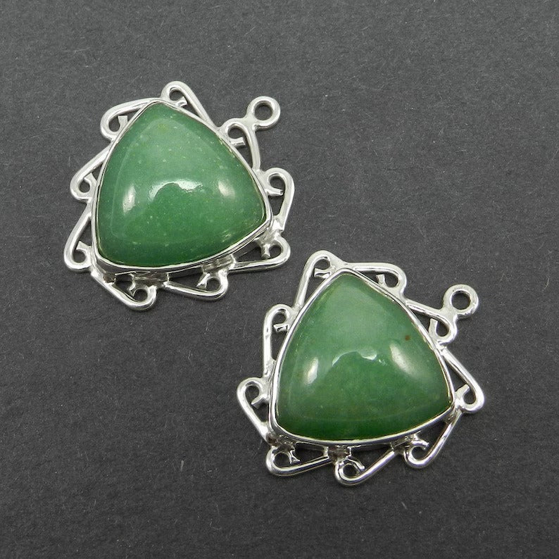 Natural green aventurine trillion cabochon 925 sterling silver single loop 25 x 23 mm designer station connector for making jewelry