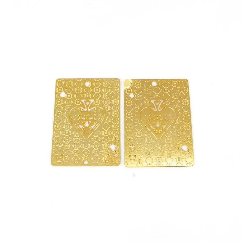 Card spade shaped raw brass gold plated handcrafted laser cut 25 x 18 mm charms connector handmade findings accessories for making jewelry