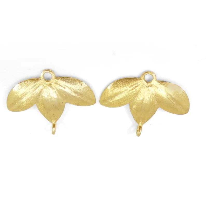 Three leaf shaped raw brass gold plated handcrafted laser cut 24 x 20 mm charms connector handmade findings accessories for making jewelry