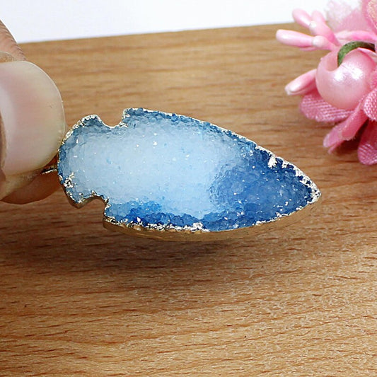 Arrow Shape Sky Blue Shaded Druzy Gemstone,925 Sterling Silver Single Loop Connector, Sterling Connectors, For Jewelry Making Supplies