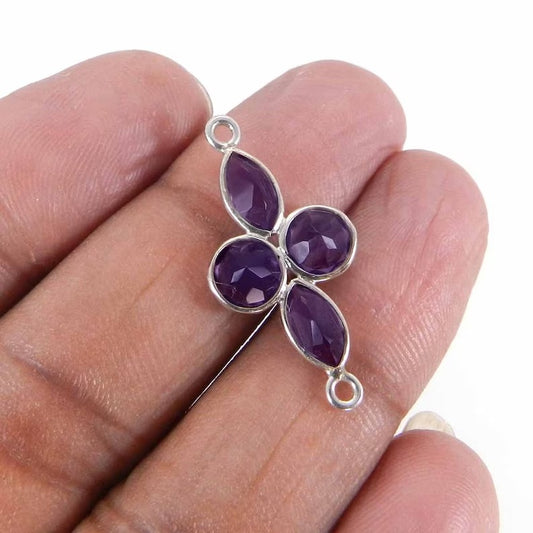 Natural Amethyst 925 Sterling Silver Double Loop Bezel Connector 1 pcs