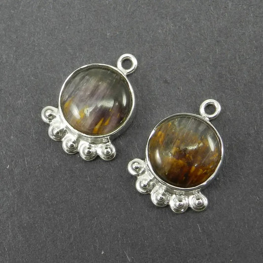 Cacoxenite 19 x 14 mm round cabochon 925 sterling silver gemstone connector semi precious stone designer station for making earring