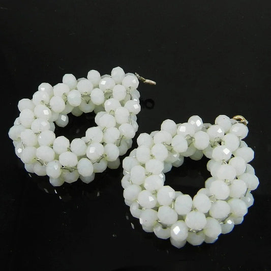 Opalite glass rondelle faceted 40 mm semi precious stone crochet designer single loop connector matching pair for earrings making