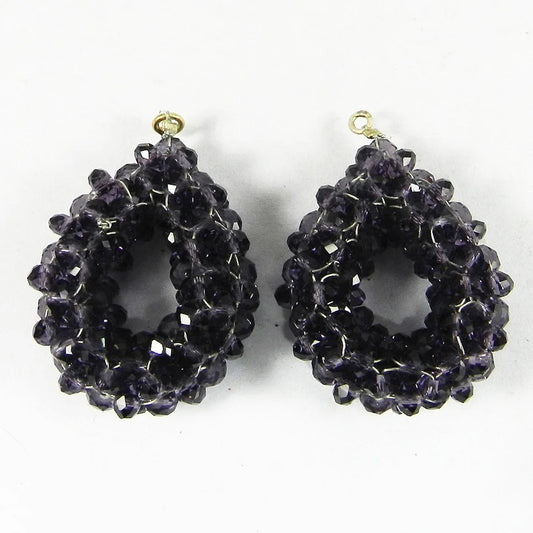 Amethyst glass rondelle faceted 40 mm semi precious stone crochet designer single loop connector matching pair for earrings making