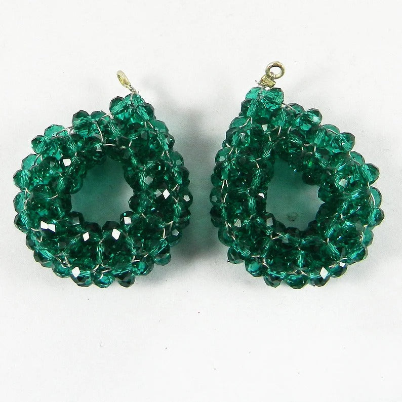 Apatite glass rondelle faceted 40 mm semi precious stone crochet designer single loop connector matching pair for earrings making