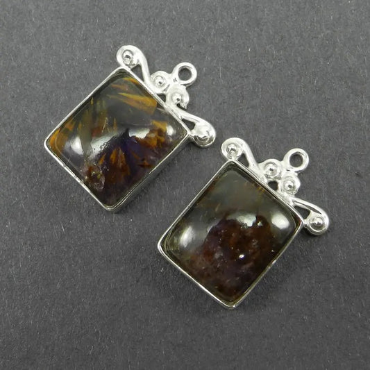 1 pair - Natural Cacoxenite super seven - 22x18mm Rectangle cab - 5.73 gms gemstone Single loop - 925 Sterling Silver Connector - SHST1392