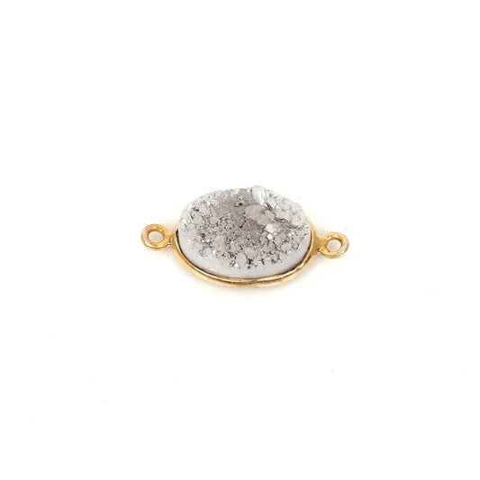 silver druzy gemstone connector, 14X10 mm connector, 925 sterling silver, double loop bezel set connector, women jewelry, gift for friend