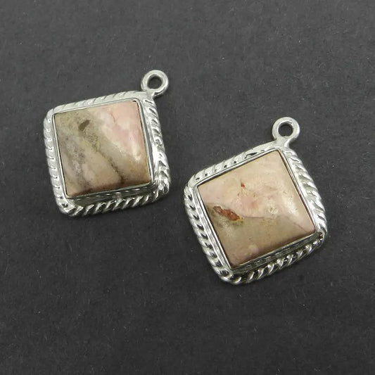 1 pair - Rhodonite - 21x17mm Square cabochon - 6.31 gms - gemstone Single loop - 925 Sterling Silver - Designer Connector - SHST1384