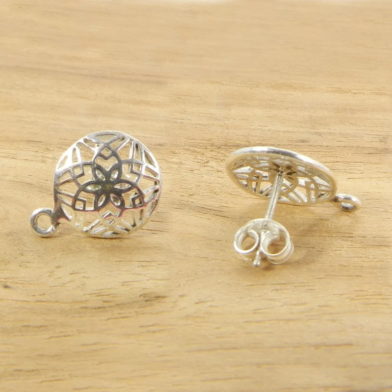 925 sterling silver filigree designer handmade minimalist light weight single loop connector post stud matching pair earring