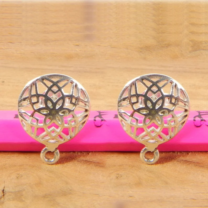 925 sterling silver filigree designer handmade minimalist light weight single loop connector post stud matching pair earring