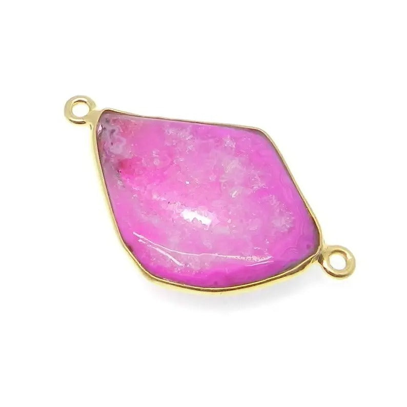 Natural pink druzy blue druzy slice druzy uneven freeform gold plated double loop station connector for making jewelry