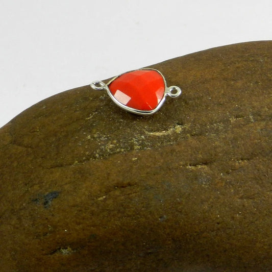 925 sterling silver Synthetic Red coral gemstone bezel 20 x 14 mm trillion briolette Two loop bezel connector