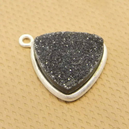 1 pc-Black Druzy - 1.5X1.5 cm trillion cabochon - 1.56 gms - gemstone Single loop - 925 Sterling Silver - Silver plated connector - SHST6048