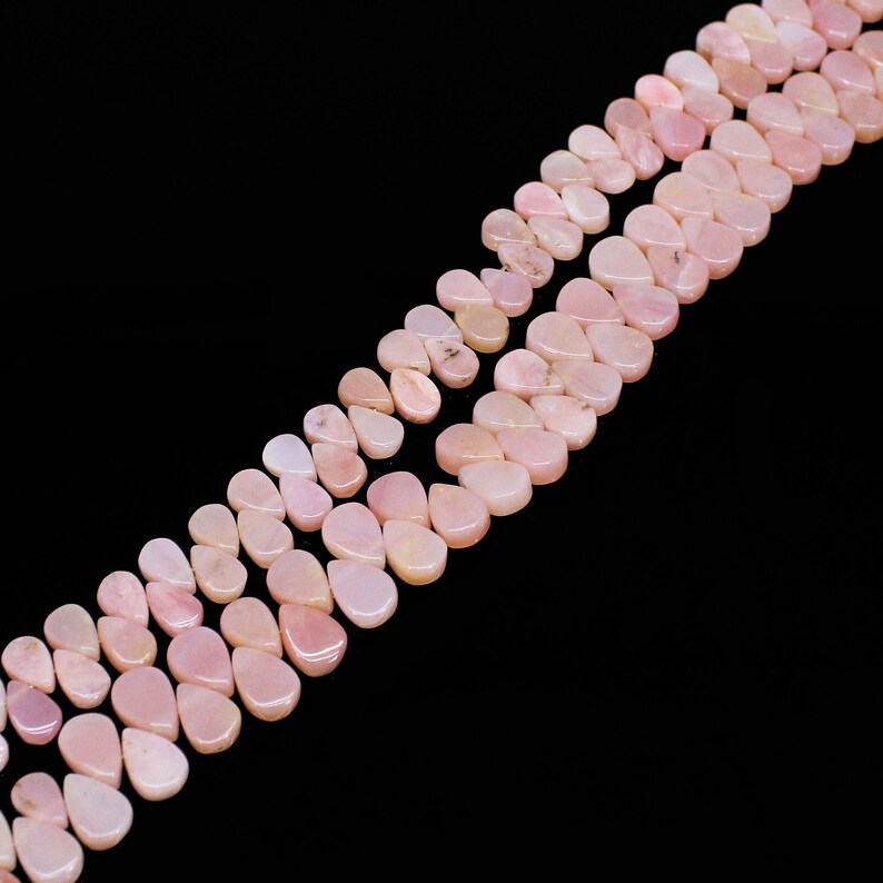 7 INCH Natural Pink Opal Smooth Flat Pear Beads Strand For Jewelry Making