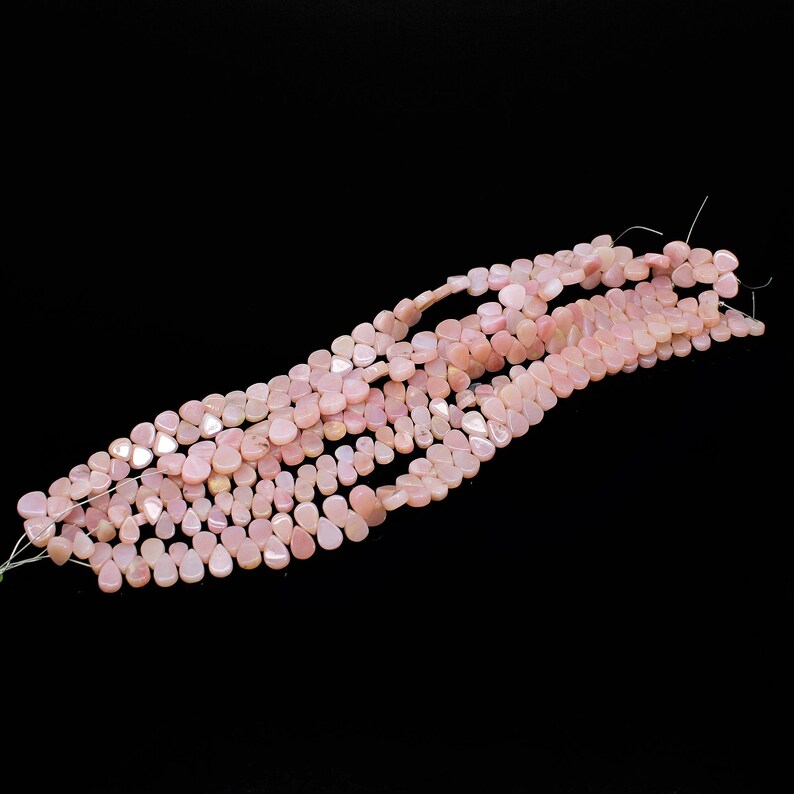 7 INCH Natural Pink Opal Smooth Flat Pear Beads Strand For Jewelry Making