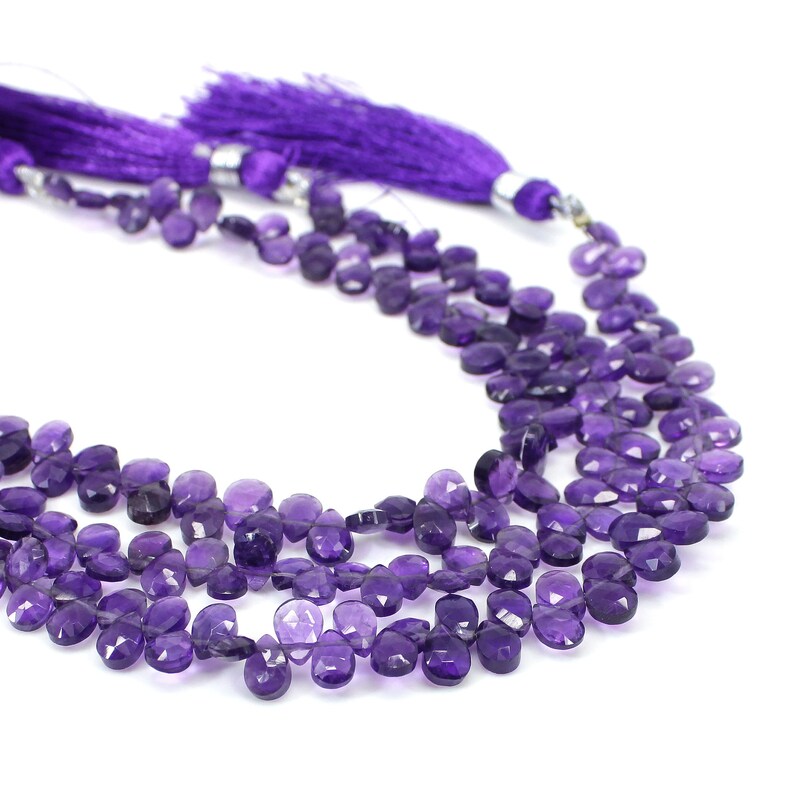 7 INCH Natural Amethyst Pear Shape Briolette Cut Beads Strand For Jewelry Making